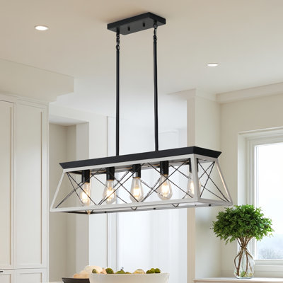 Luminaire suspendu linéaire à 5 lumières pour îlot de cuisine avec détails en bois