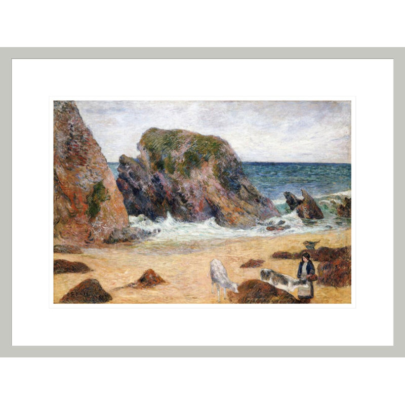 «Cows on the Seashore» par Paul Gauguin - Estampe numérique encadrée, H 16,66 po x l 21,75 po