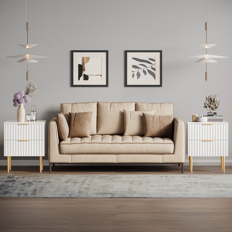 White and Gold Fluted 2-Drawer Nightstand Set