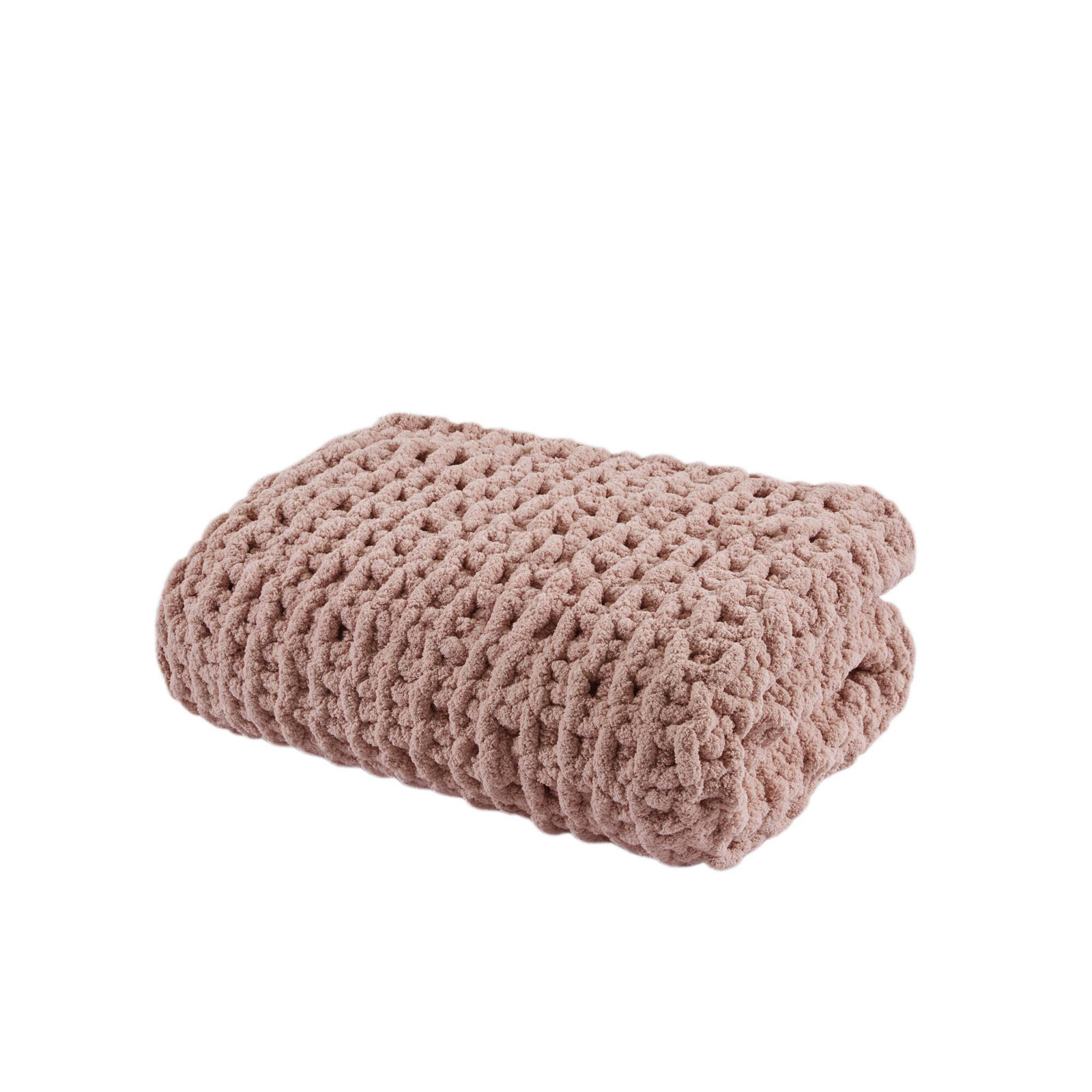 Chenille Chunky Knit Throw Blanket, Blush