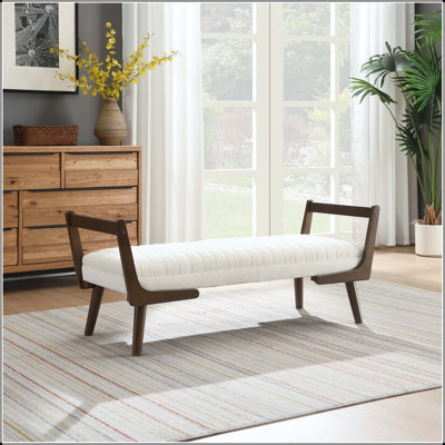 52" Mid-Century Modern Bench with Walnut Wood Legs & Chenille Upholstery