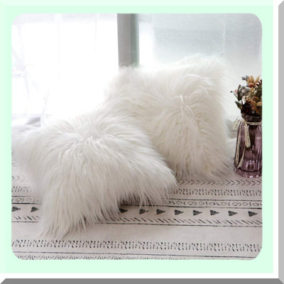 Luxury Fluffy White Throw Pillow Set - Merino Style Decorative Covers for Living Room, Bedroom, Car - Home Decor Accent Pillows