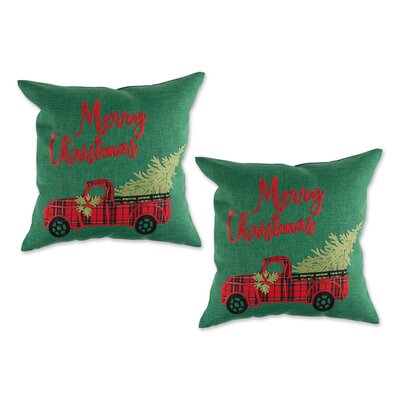 MERRY CHRISTMAS TRUCK EMBROIDERED PILLOW COVER 18X18 SET/2 -  Design Imports, CAMZ14273