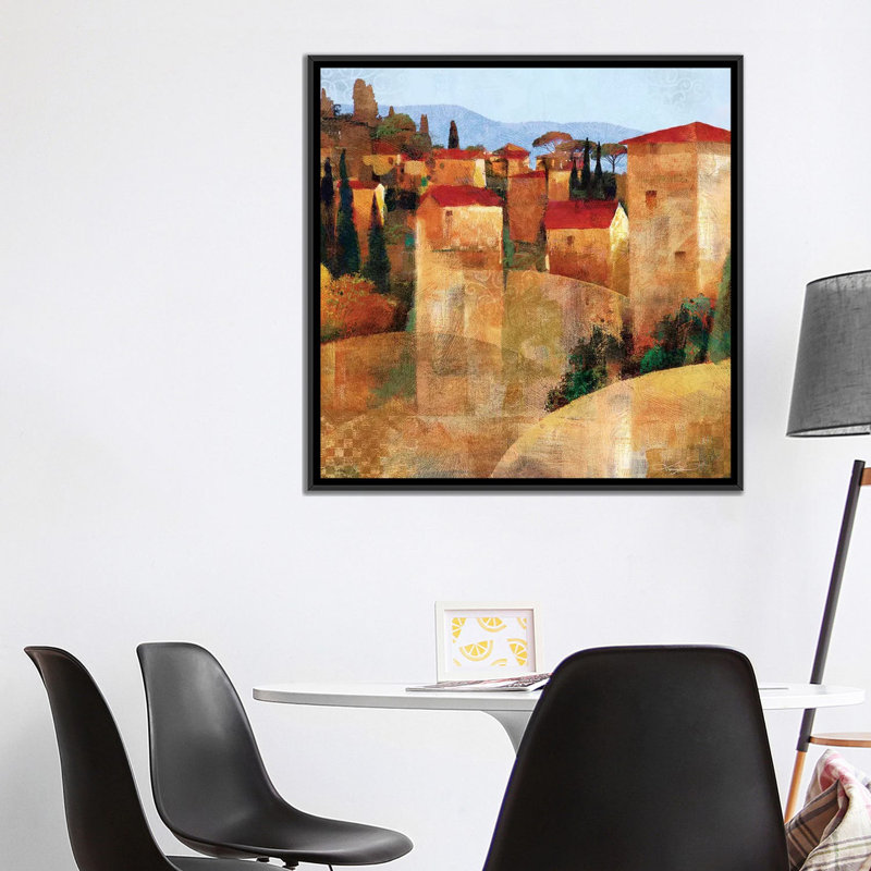 « tuscan hillside », impression sur toile, H 18 po x l 18 po x P 1,5 po, Toile avec cadre flottant noir, Pas de tapis