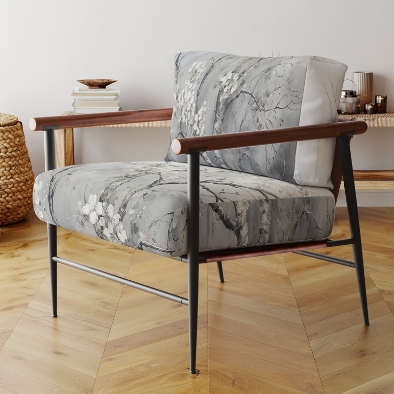Chaise avec accoudoirs rembourrée en velours Gray Tree, Doré