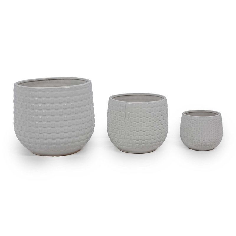 Three-piece Set of Ceramic Flowerpots for Patio, Garden or Windowsills with Contemporary Design and Versatile Use