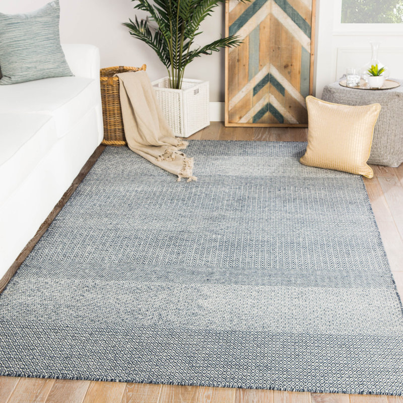 Tapis bleu foncé en laine tissé à la main Prescott, Rectangle de 10 pi x 14 pi