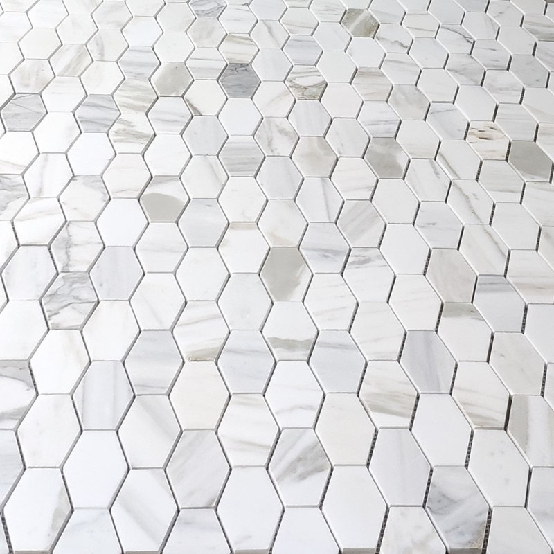 Calacatta 12" x 12" Marble Mosaic Tile, White/Grey