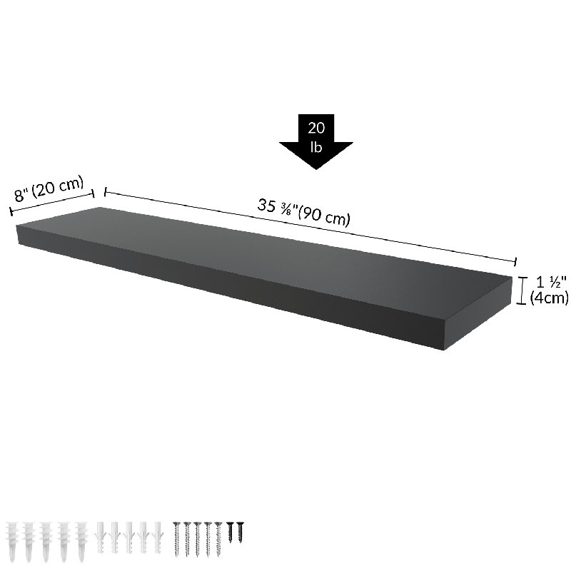 Miami 36" W x 8" D Floating Shelf with Invisible Wall Mount Bracket, Black