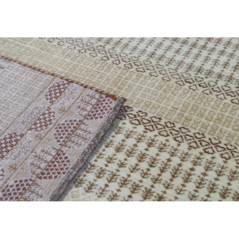 Wool Striped Area Rug in Cream/Crimson/Brown
