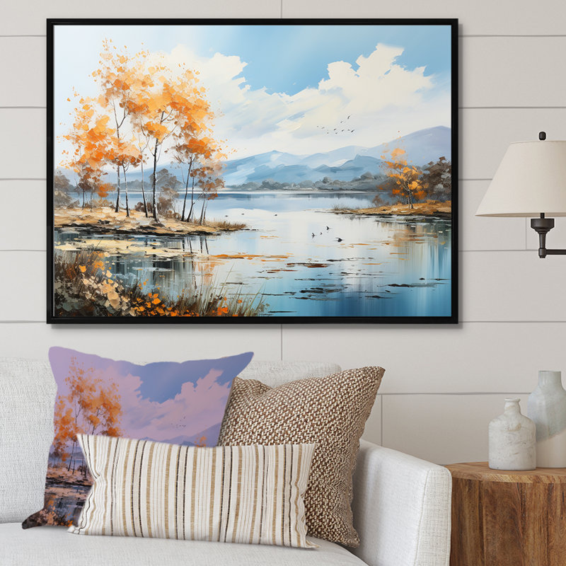 «Lakes Serenity Charm», reproduction d'art sur toile, Cadre flottant noir, 12" H x 20" W