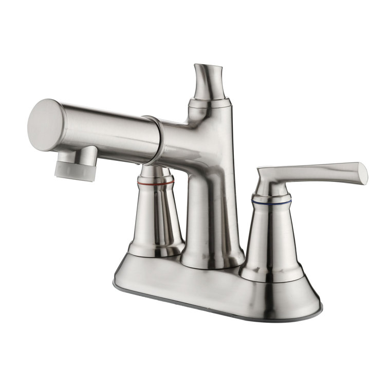 Two-Handle 4" Centerset Pull-Out Bathroom Faucet in Brushed Nickel