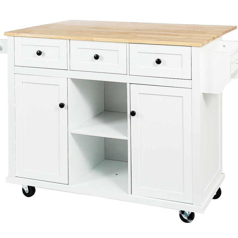 5-Wheeled Kitchen Cart With Adjustable Storage And Mobility White Island Large Space, 5 Rolling Wheels & Drop Table, White