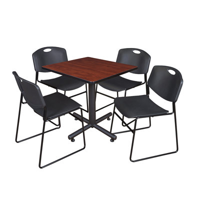 Nicklos Square X-Base Breakroom Table, 4 Zeng Stack Chairs