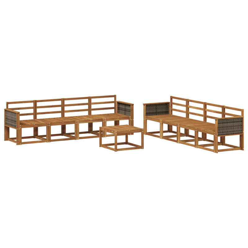  Outdoor Sofa Set 9 Pcs Garden Terrace Seating Patio Furniture Modern, Natural/Grey