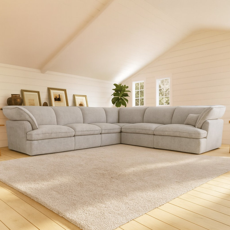 Canapé modulaire en velours Cielo Cloud Plus, Mélange de lin gris