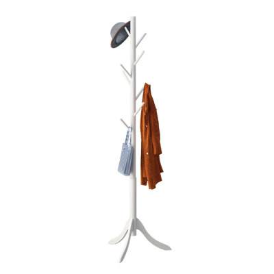 Bamboo Freestanding Coat Rack With 8 Hooks, Entryway Hall Tree For Jackets And Hats