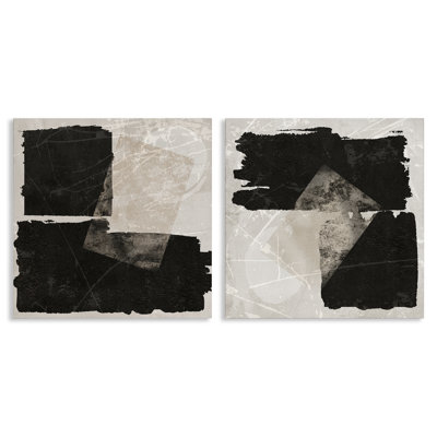 Black Abstract Shapes 2 Piece Canvas Wall Art Set, design by Daniela Santiago
