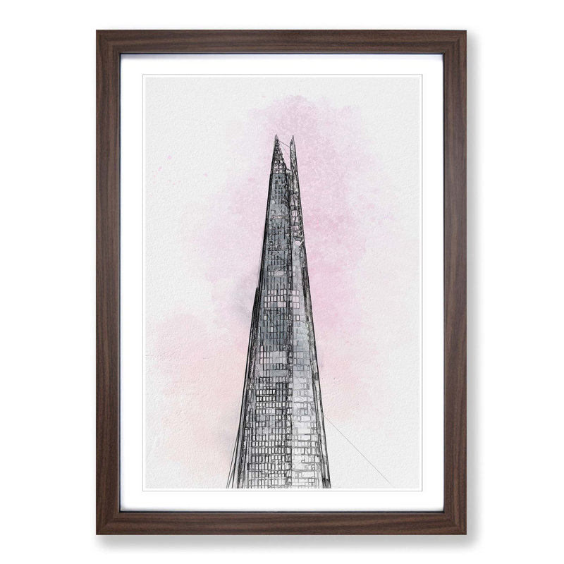 The Shard Building in London in Abstract - Picture Frame Graphic Art Print, 50cm H x 35cm W x 2cm D, Walnut