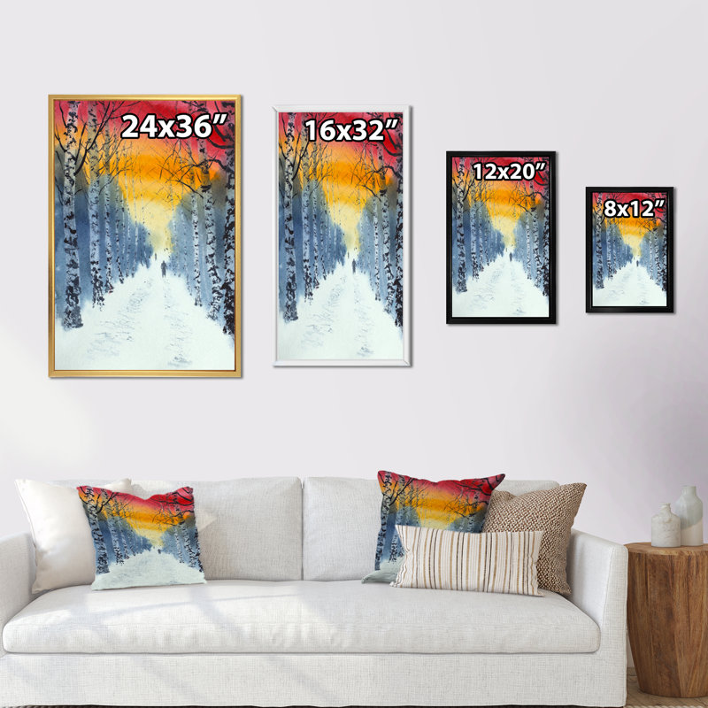 Mystery Evening In Winter Park - œuvre d'art traditionnelle sur toile, L 24 po x H 36 po x P 1,5 po, Cadre flottant blanc