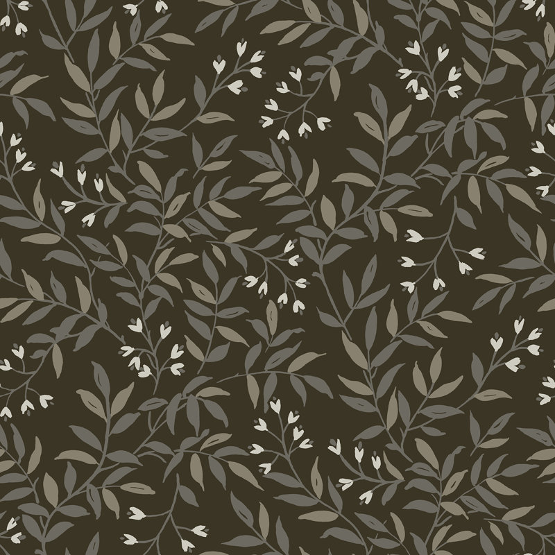 Papier peint Marlowe Farmhouse Vines en herbe 20,5 po de largeur 33 pieds = 56 pieds carrés, Noir, noir, noir, noir