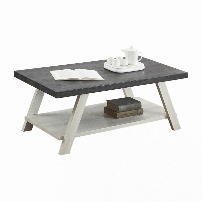 Contemporary Replicated Wood Shelf Coffee Table, Charcoal/Beige
