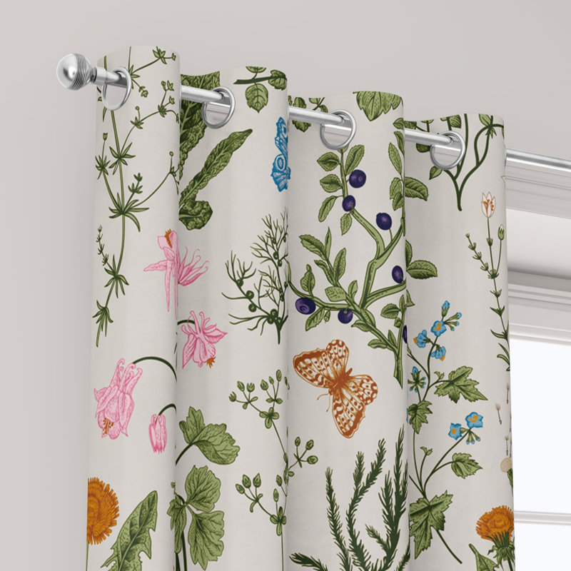 Botanical Curtains 100% Blackout 2 Panels, Green/White