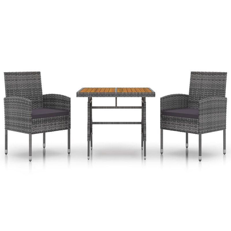 2 - Person Acacia Patio Dining Set with Rectangular Table , Cushions Included, Grey, Grey