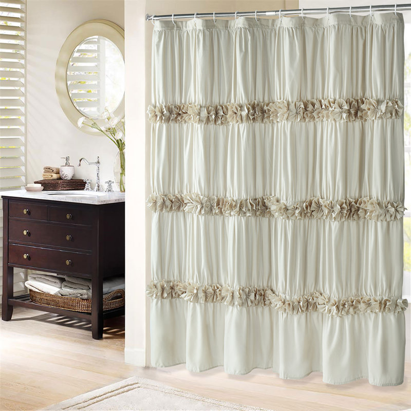 Rideau de douche simple à volants Shabby Elegance, Chameau, 72 x 84