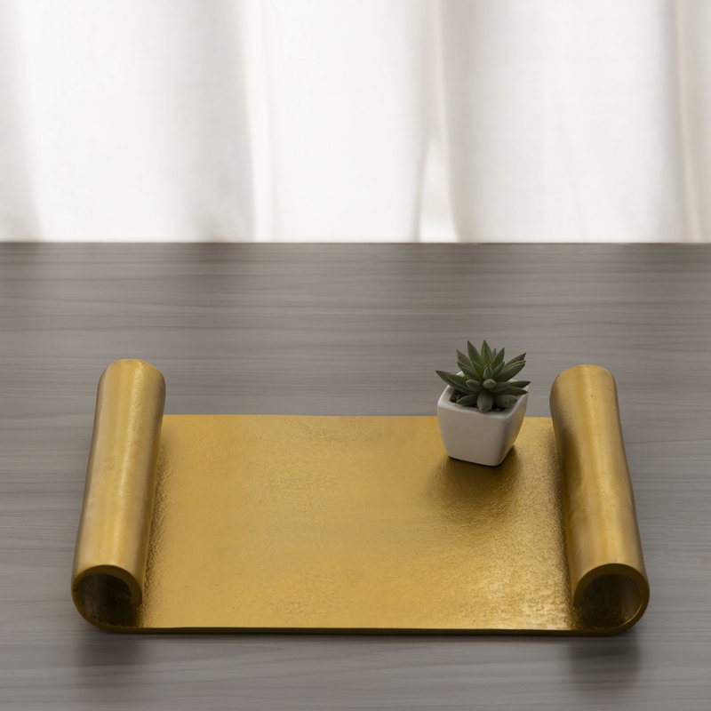 Plateau à volutes en aluminium brut, L 14 po x P 10 po x H 2 po, Doré