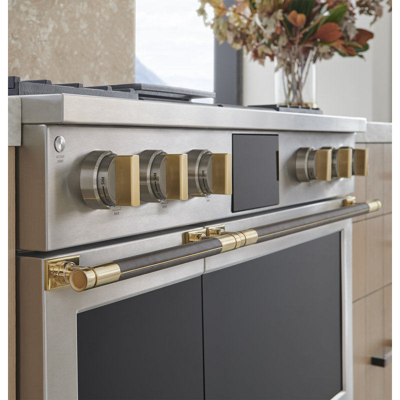 48" Designer Collection Brass Short Handle for Pro Range, 31.56" H x 1.38" W x 2.44" D, Brass