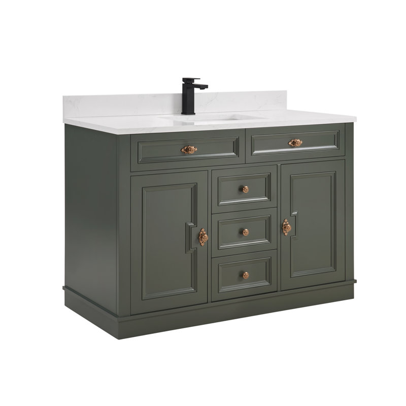48" Solid Wood Sink Vanity  With 1' Artificial Stone Top, Pewter Green, Rose Gold
