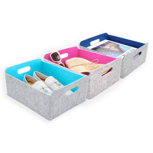 3-Piece Collapsible Storage Basket Felt Open Storage Bins Desk Organize Bin Shelf Box with Handles for Magazines Books Junk Kids Toys Pet Toy Clothes