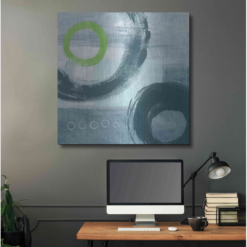 «Blue Circles I» par Linda Woods, art mural en métal, H 36 po x l 36 po