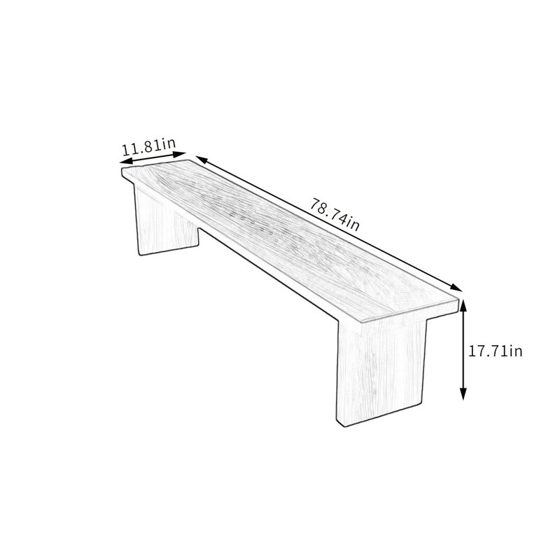 Banc en bois massif Kaile, H 17,71 po x l 78,74 po x P 11,81 po