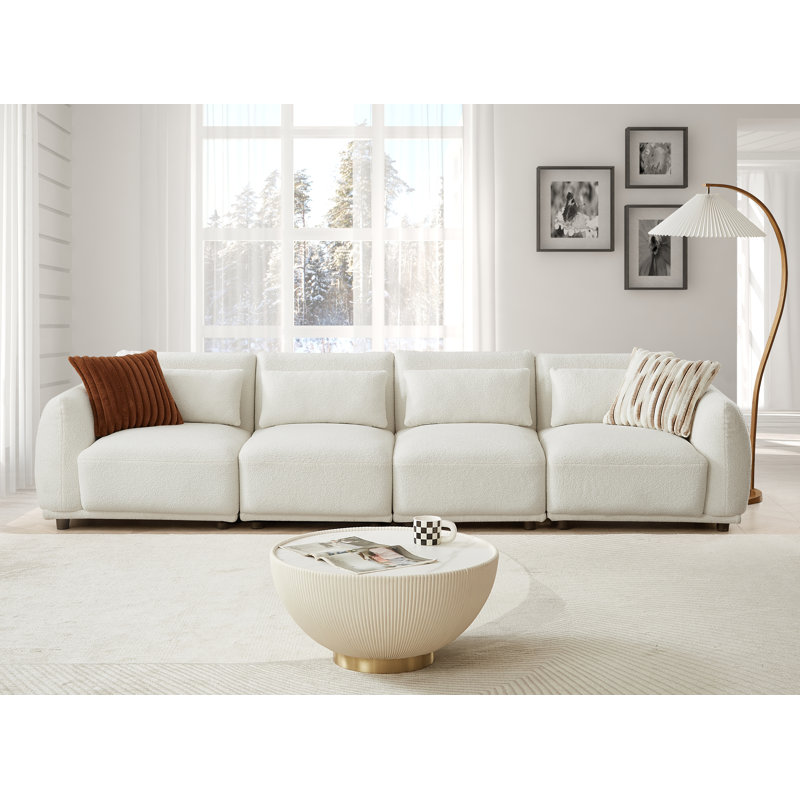 Owades Upholstered 127.95'' Sofa, White Wool