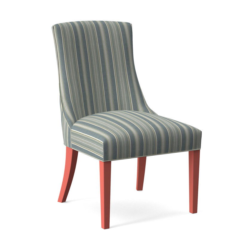 Tuxedo Slipper Dining Chair, Frost White Finish, Green and Blue Stripe; 0252-54