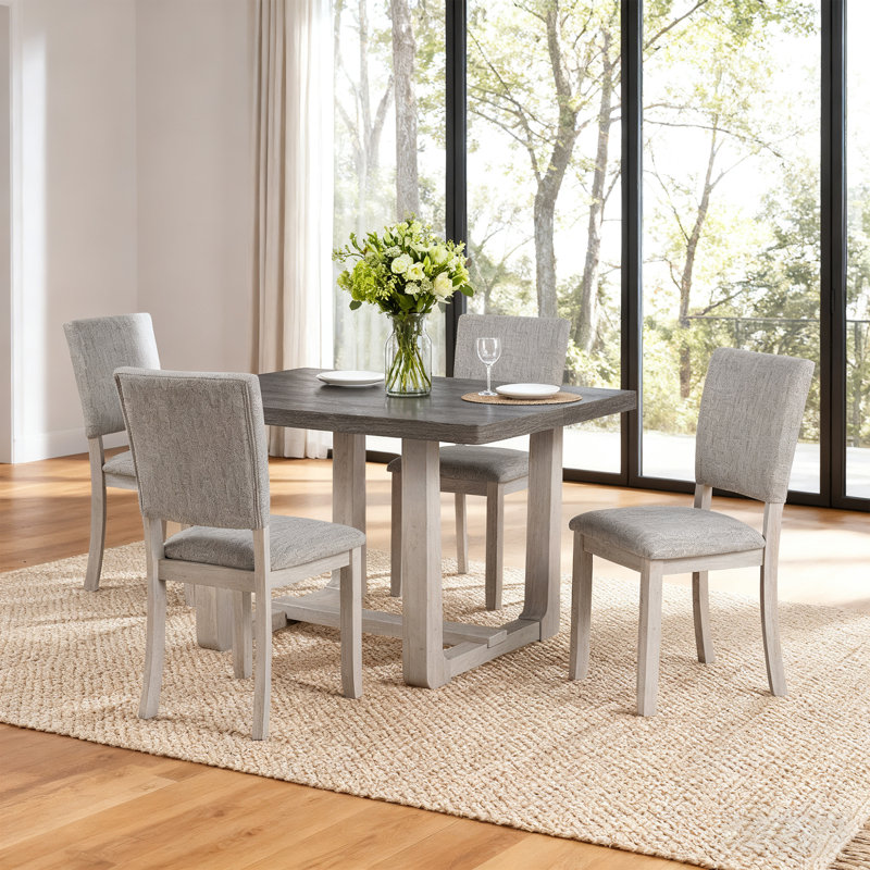 5-Piece Wood Dining Table Set, Rectangular Dining Table and 4 High Back Upholstered Chair, Kitchen Table Set for Dining Room