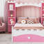 Lit en bois en forme de château avec tablette de rangement, lit plateforme simple Dreamy pour chambre d'enfant, cadre de lit-1193667631
