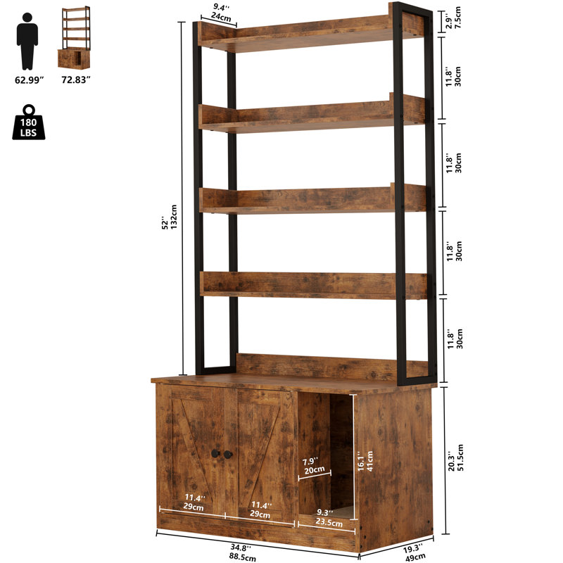 Litter Box Enclosure With Shelves And Doors, 72.3" H x 34.8" W x 19.3" D