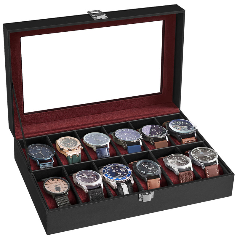 Bhojpal Steel Watch Box +, Black/Wine Red