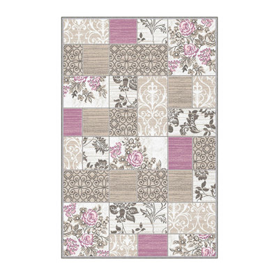 Tapis de couloir doux (2,6 x 4,9 pi), 100% polyester, hauteur de poils de 0,3 po | Antibactérien, antidérapant, 650 g / m² | Lavable à la machine, impression numérique 3D | Parfait pour le salon, le vestibule et la chambre à coucher