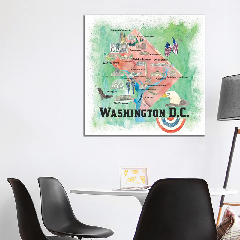 Washington DC USA Illustrated Travel Poster by Markus & Martina Bleichner - Painting on Canvas, Wrapped Canvas