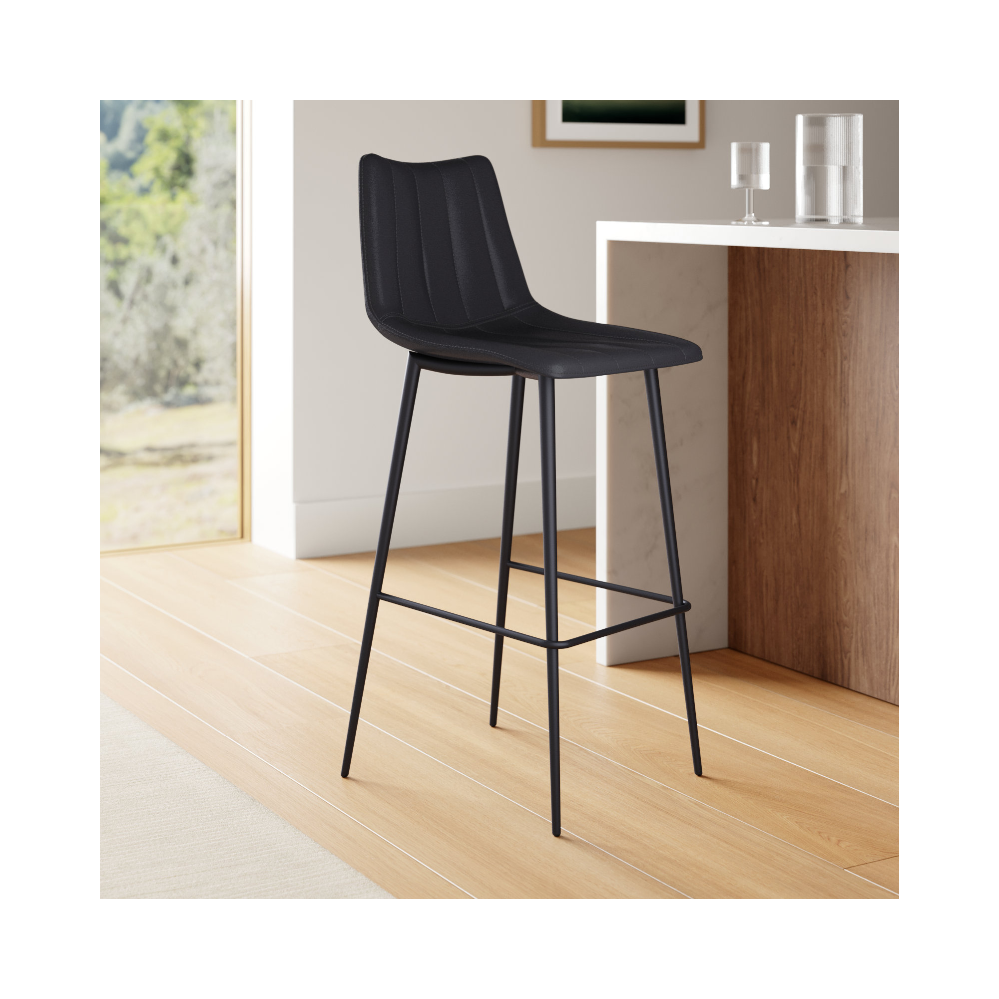 Finnigan Counter & Bar Stool, Black/Faux Leather, Bar Stool (30" Seat Height)