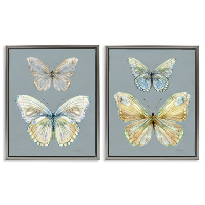 Ensemble de cadres flottants 2 pièces Butterfly Pairs Over Slate, design par Carol Robinson