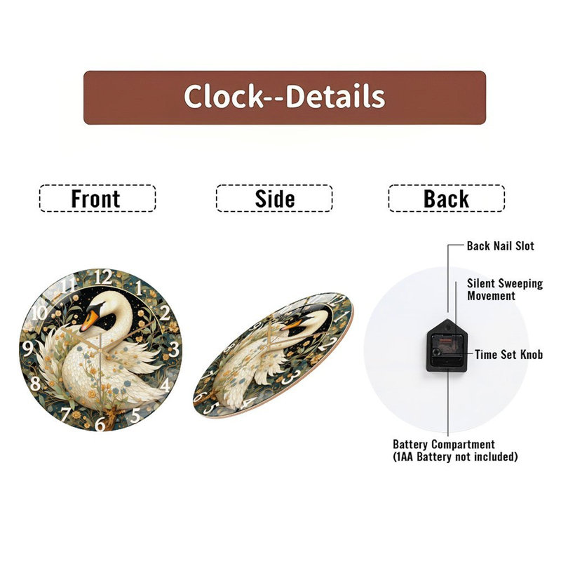 Horloge murale élégante 12 po Swan
