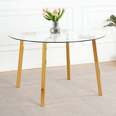 Table de salle à manger moderne avec comptoir en verre transparent 47,2 po Modern Minimalist