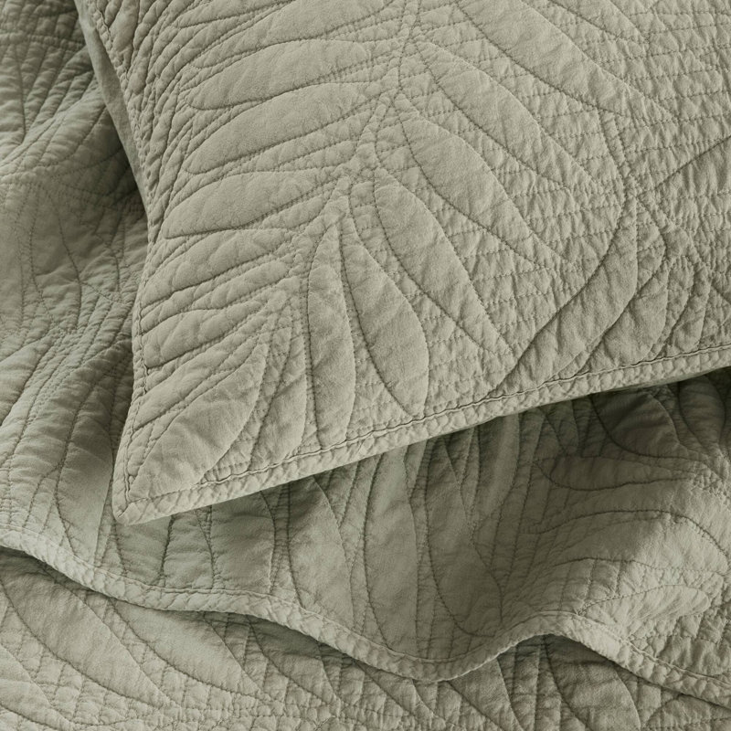 Botanical Leaves Sage 100% Cotton 3-Piece Full/Queen Quilt Set, Full/Queen, Sage