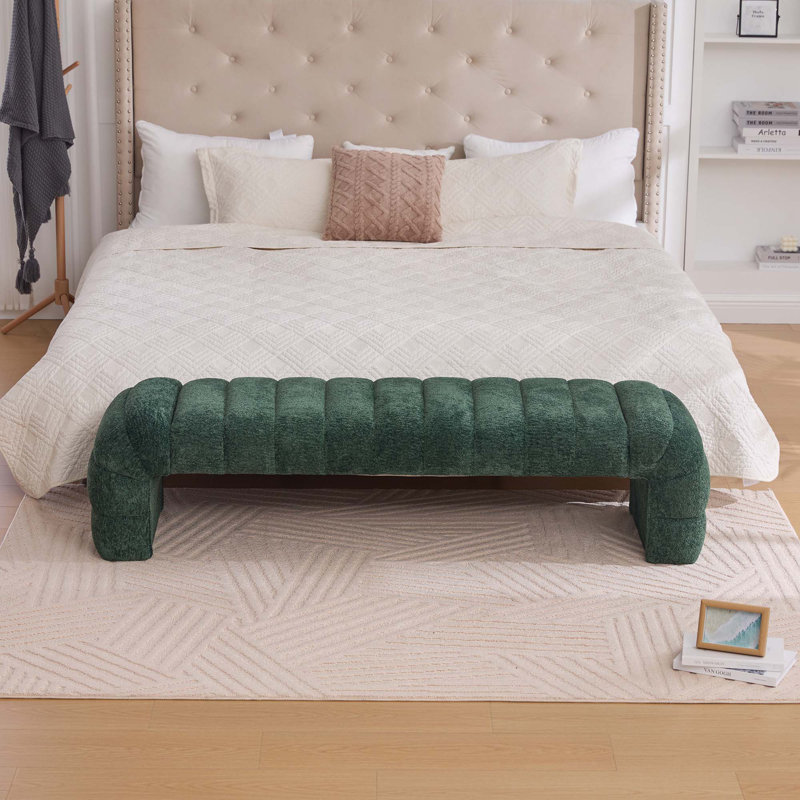 Banc de lit moderne en chenille sans accoudoirs avec hauteur de siège optimale pour le vestibule du salon, Vert