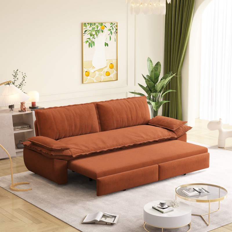 31 velours côtelé orange 31 pouces, 73,2 po de profondeur, idéal pour socialiser un lit, large